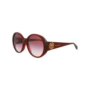 Alexander McQueen Round Burgundy Sunglasses with Gold Emblem